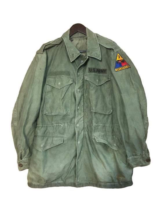 Vintage Military - 1950s 60s Korean War to Vietnam War Era US Army Issued M1951 Field Jacket Size Medium Long with Unit Patch 3rd Armored Division